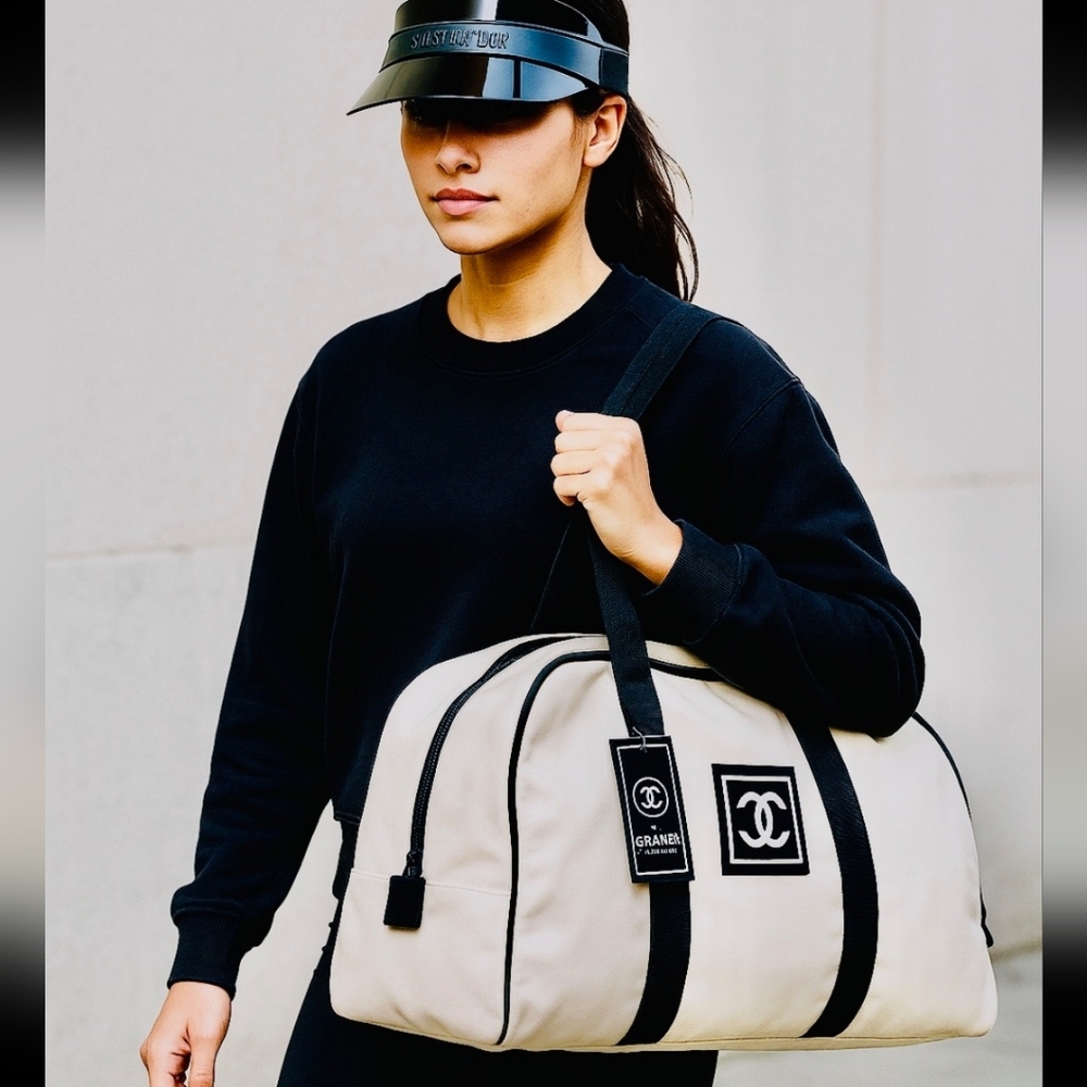 Chanel Elegant Black and Cream Travel Bag.
